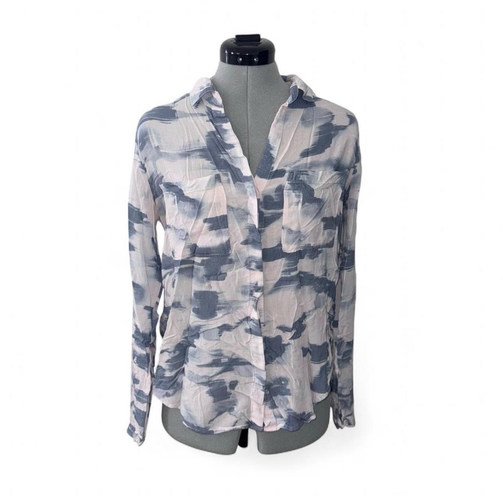 Anthropologie Blue and Pink Button Down Shirt Womens Size S